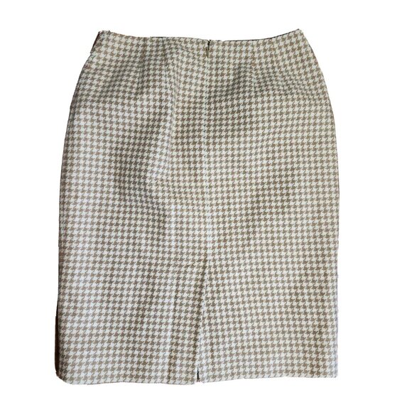 Ann Taylor Loft Skirt Womens Size 4 Tan White Houndstooth Wool Blend Pencil - Picture 2 of 6